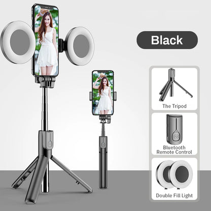 Wireless Bluetooth Compatible Selfie Stick LED Ring Light Extendable Handheld Tripod