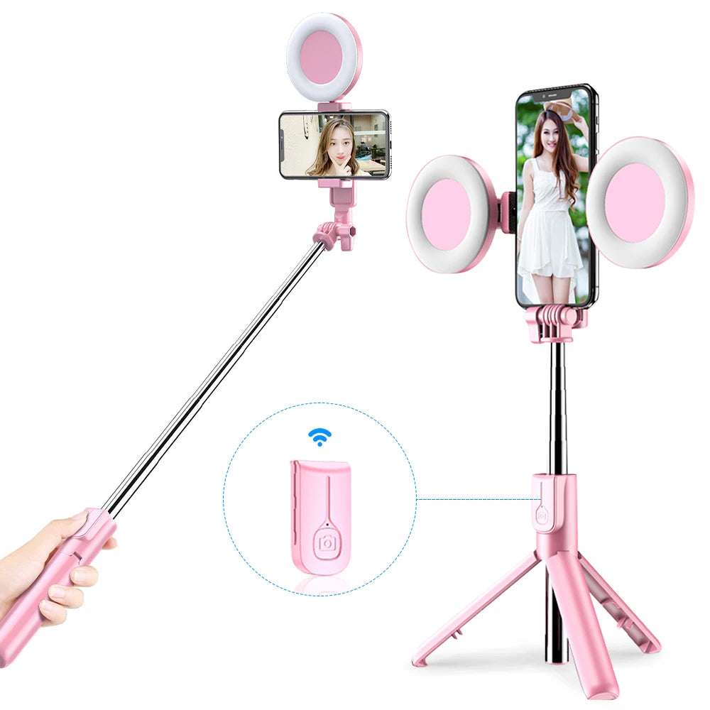 4 in 1 Wireless Bluetooth Compatible Selfie Stick LED Ring Light Extendable Handheld Monopod Live Tripod for iPhone 16 15 14 13