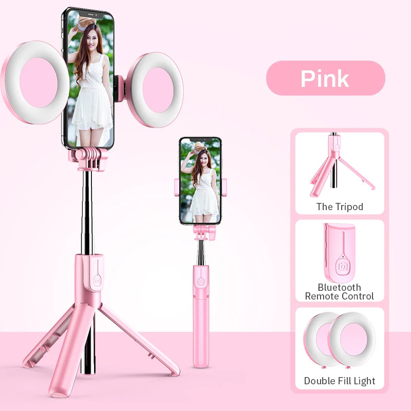 Wireless Bluetooth Compatible Selfie Stick LED Ring Light Extendable Handheld Tripod