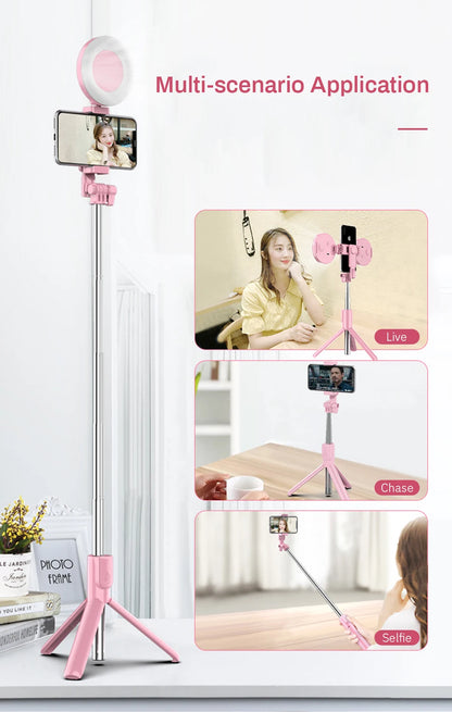 Wireless Bluetooth Compatible Selfie Stick LED Ring Light Extendable Handheld Tripod