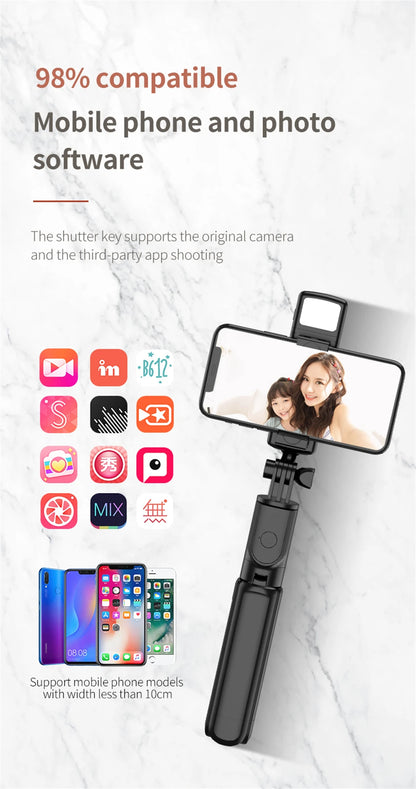 2024 New Wireless Bluetooth Selfie Stick Remote Shutter Tripod with Fill Light 360-Degree Rotation for Live Broadcasting