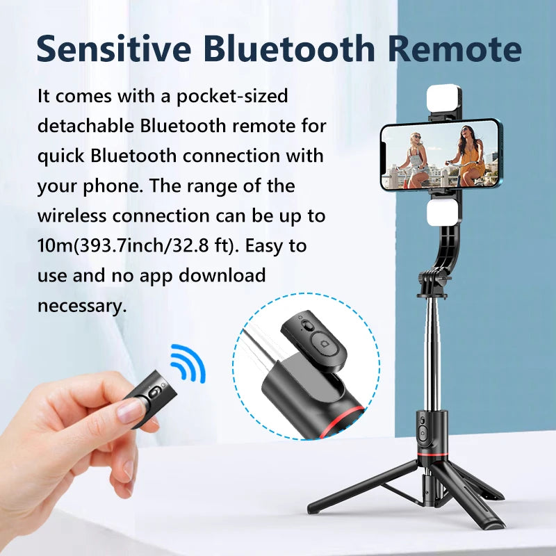 L13D Selfie Stick 1160mm with Wireless Bluetooth Double Fill Light Extended Tripod with Remote Shutter for Android IOS Cellphone