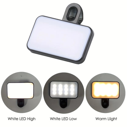 Mini Rechargeable Selfie Fill Light - 3 Color Modes, Adjustable Brightness, Clip-on LED Light for Mobile Phones & Computers