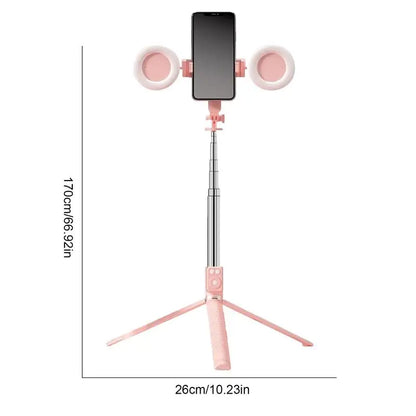 Selfie Stick Tripod With Light 67Inch Height Portable Wireless Remote Phone Tripod For Travel Cell Phone Holder Travel Phone