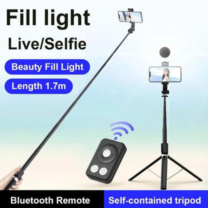 Selfie Stick Tripod With Light 67Inch Height Portable Wireless Remote Phone Tripod For Travel Cell Phone Holder Travel Phone