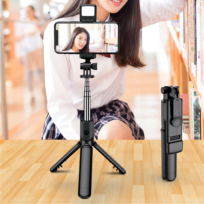 2024 New Wireless Bluetooth Selfie Stick Remote Shutter Tripod with Fill Light 360-Degree Rotation for Live Broadcasting