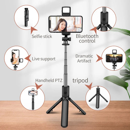 2024 New Wireless Bluetooth Selfie Stick Remote Shutter Tripod with Fill Light 360-Degree Rotation for Live Broadcasting