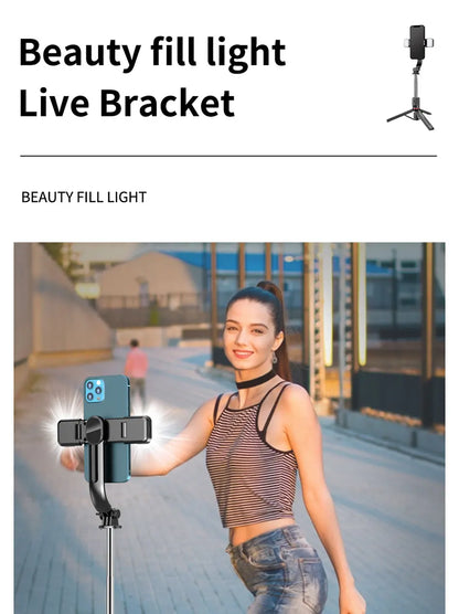 L13D Selfie Stick 1160mm with Wireless Bluetooth Double Fill Light Extended Tripod with Remote Shutter for Android IOS Cellphone